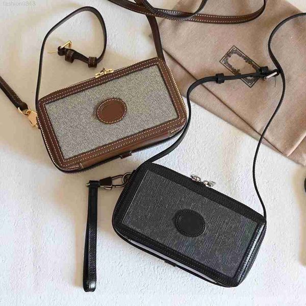 

671674 interlocking double letter g crossbody bags 2 colors brown black with leather wrist strap ladies rectangular vintage shoulder