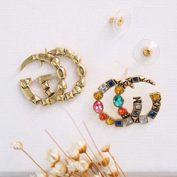 

60% off 2023 new luxury fashion jewelry for brass crystal color diamond silver pin earrings personalized style commuting, Golden
