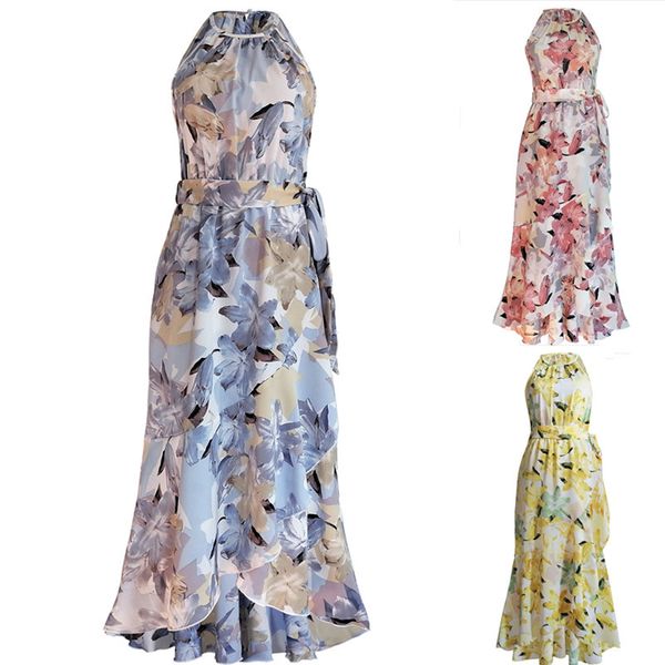 

fashion printed dress new products spring and summer hanging neck skirt casual dresses, Black;gray