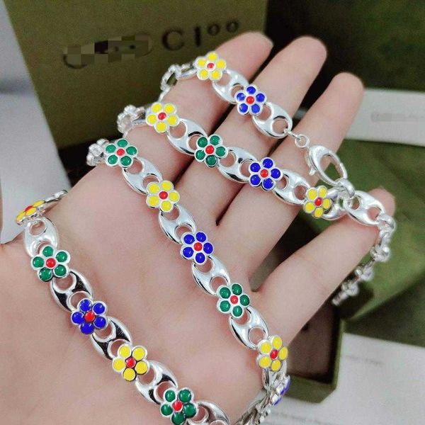

70% off 2023 new luxury fashion jewelry for double interlocking flower necklace female family colorful enamel pig nose bracelet hollow out r, Silver