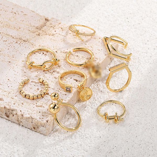 

factory wholesale 2023 new luxury fashion jewelry for double star female irregular simple copper plated 18k gold open ring handpiece, Silver