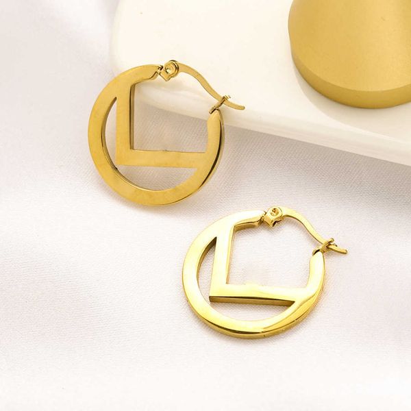 

20% off all items 2023 new luxury fashion jewelry for titanium smooth stainless steel simple round hollow earrings female, Golden