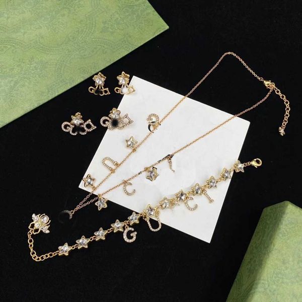 

60% off 2023 new luxury fashion jewelry for pentagram insect rhinestone necklace bracelet earrings brass design set, Silver