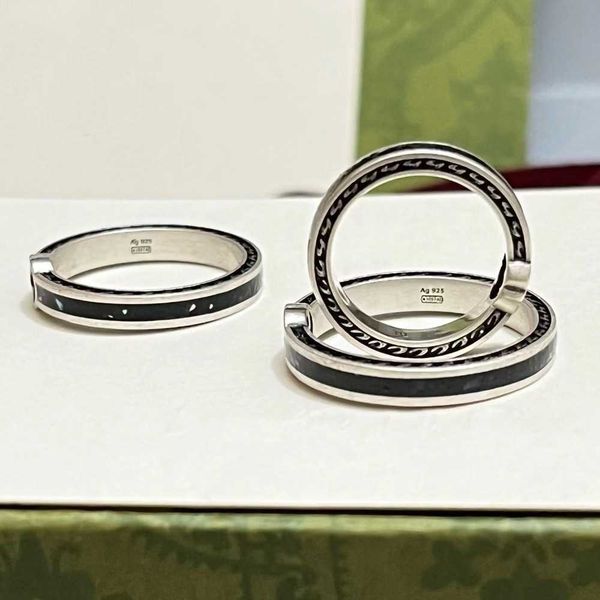 

20% off 2023 new luxury fashion jewelry for black enamel interlocking double narrow decorative ridge pattern ring, Silver