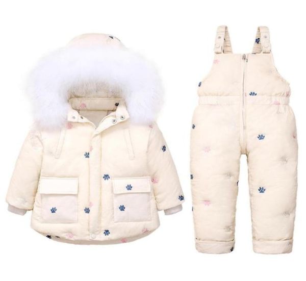 

clothing sets children039s down jacket baby winter clothes kids big fur set boys girls overalls infant coat6595004, White