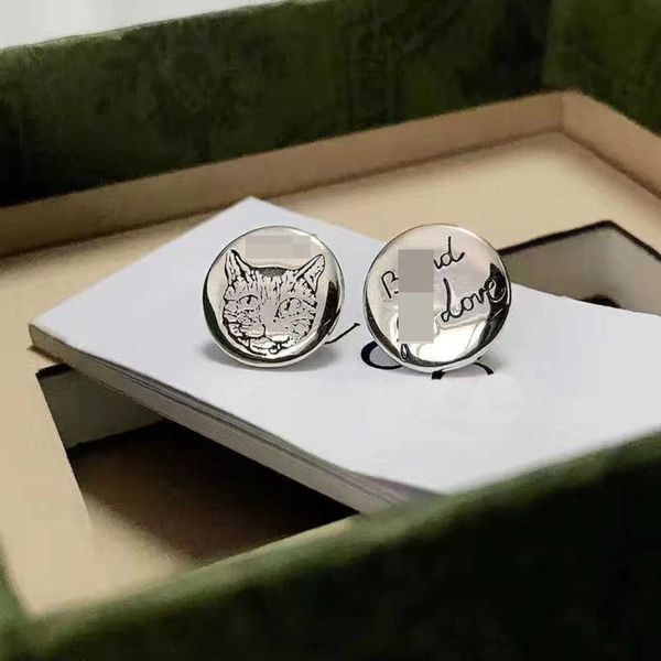 

80% off 2023 new luxury fashion jewelry for sterling silver love fearless head design round cat family asymmetric old earrings, Golden