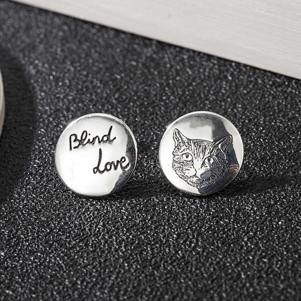 

80% off 2023 new luxury fashion jewelry for mini design ins fearless round cat asymmetric stud sterling silver versatile earrings, Golden