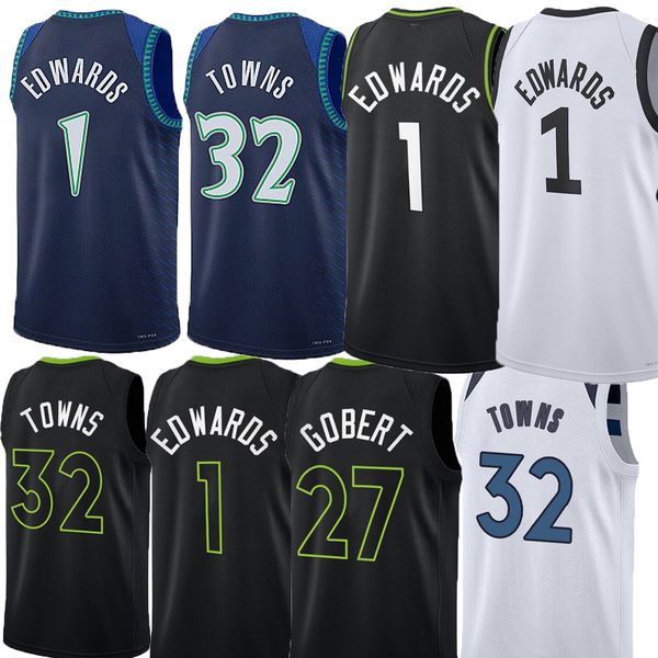 

men basketball karl anthony towns anthony edwards jersey jaden mcdaniels rudy gobert naz reid kyle anderson mike conley austin rivers alexan, Black;red