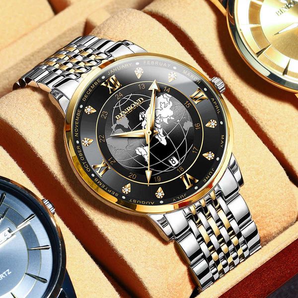 

concept men's watch creative cool big dial earth star butterfly buckle strap 2022 new quartz watch, Slivery;black