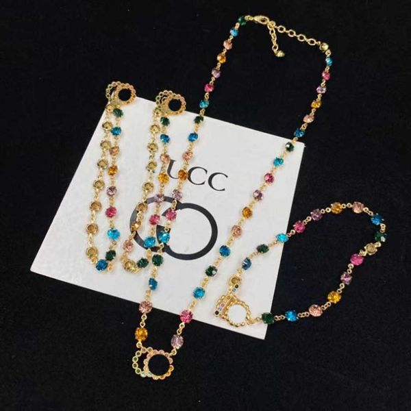 

factory wholesale 2023 new luxury fashion jewelry for double colored stone set necklace bracelet earrings brass versatile chain, Silver