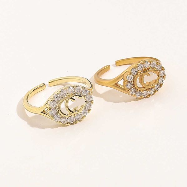 

20 off 2023 new luxury fashion jewelry for new genuine gold plated opening double diamond inlaid temperament simple high version ring female, Silver
