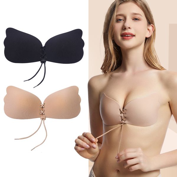 

undergarments women invisible bra butterfly wing silicone strapless backless self adhesive silicone bras, White