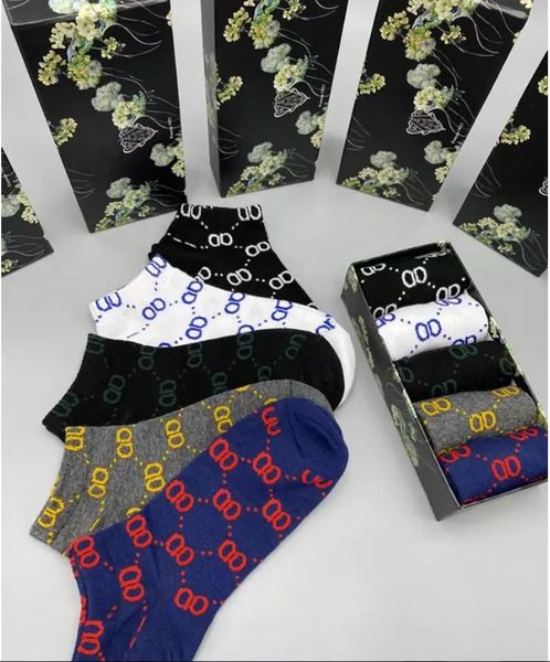 

2023 designer mens womens socks five pair luxe sports winter mesh letter printed sock embroidery cotton man woman with box m11, Black