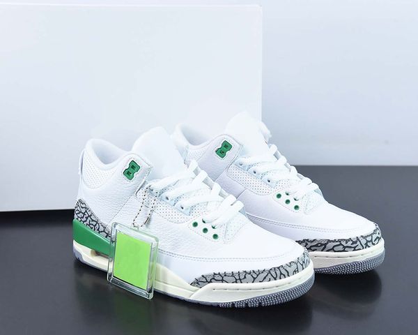 

jumpman 3 lucky green basketball shoes 3s white/varsity red-lucky green-cement grey-anthracite-sail sports sneakers with box, Black