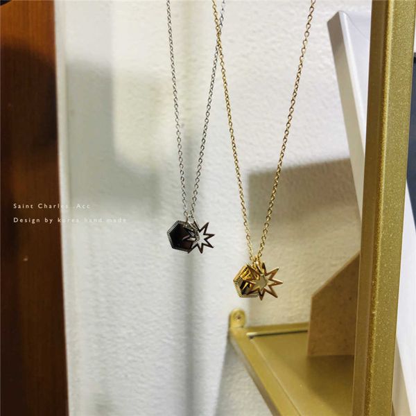 

ancient family necklace titanium steel color preserving sun small star temperament sweet neckchain necklace female luxury ornament, Silver