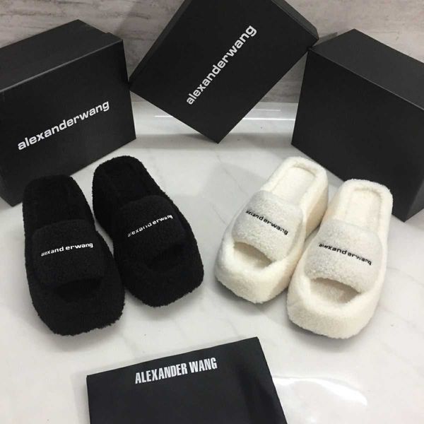 

slippers king autumn winter versatile girls' hairy thick sole mesh red, Black