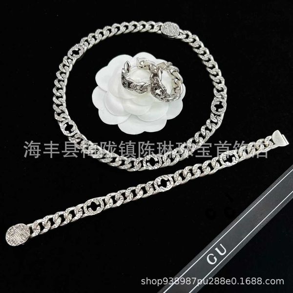 

70% off 2023 new luxury fashion jewelry for earrings high version new chain hollowed-out necklace family advanced interlocking bracelet silv, Silver