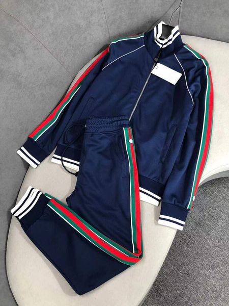 

highquality designer tracksuit comfortable cotton jogger casual blue tracksuits stylish contrasting color stripe design luxury mens tracksui, Gray