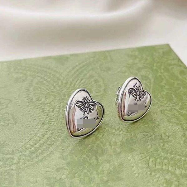 

2023 new luxury fashion jewelry for sterling silver carved butterfly heart simple men's and women's earrings, Golden