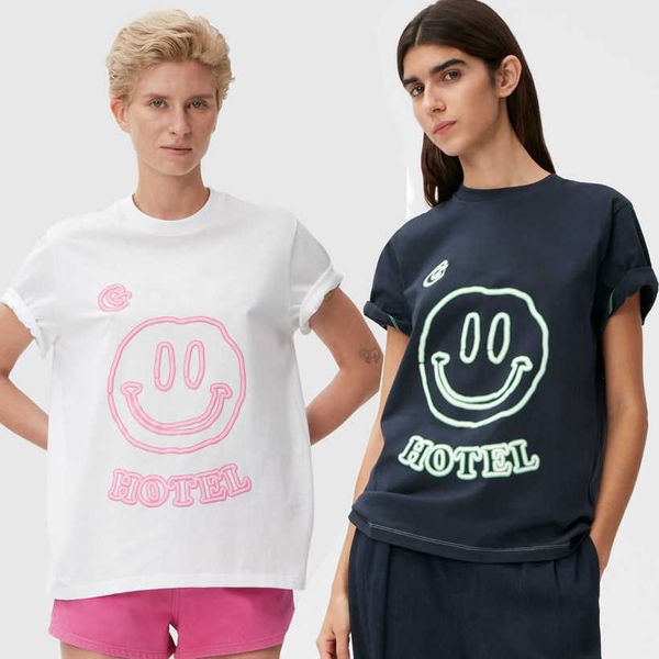 

ganni 2023ss mens women women designer t shirt white smiling printing round fashion neck casual loose cotton short-sleeved t-shirt apparel