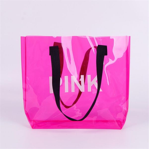 

hbppvc transparent color bag plastic waterproof gift magic color pvc handbag stereo cosmetics shopping bag301l, Black;red