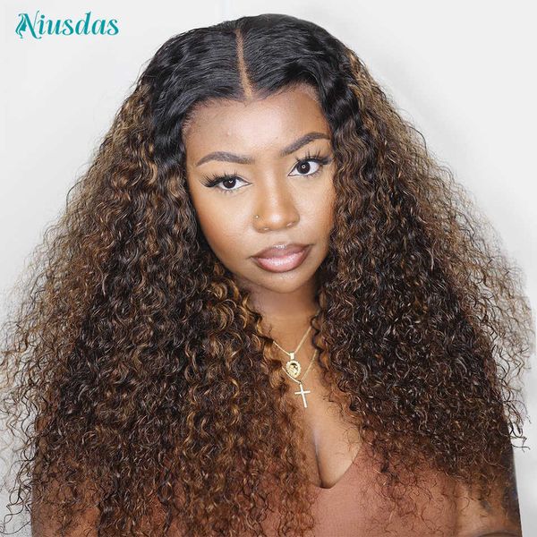 

lace wigs brazilian curly human hair wig 5x5 t part lace closure wig for women highlight wig human hair 5inch deep part niusdas lace wig 230, Black;brown
