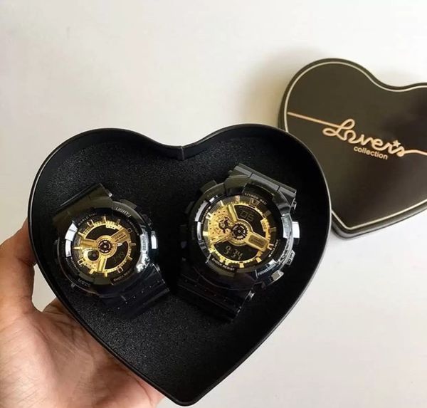 

sports digital 110 watch original shock watch full function led automatic hand light ga oak series one box 2pcs, Slivery;golden
