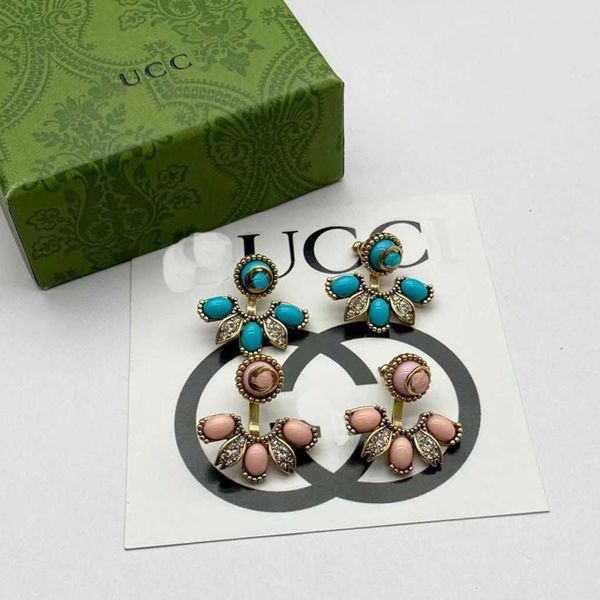 

fashion collection 2023 new luxury fashion jewelry for double blue turquoise rhinestone versatile brass silver needle earrings, Golden