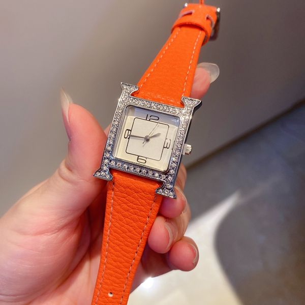 

good quality h letter women watches diamond fashion style dress watch lady 6 colors japan quartz movement leather strap casual wristwatch wa, Slivery;golden