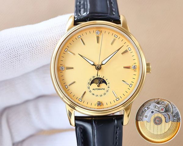 

men's watch with super movement fully automatic winding 40mm gold dial moon phase function sapphire mirror waterproof designer watch, Slivery;brown