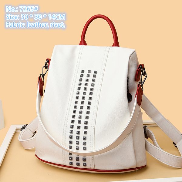 

factory wholesale ladies shoulder bag 2 colors simple atmosphere lychee backpacks street trend rivet backpack soft and comfortable leather h