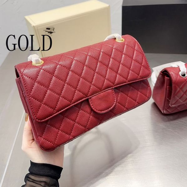 

designer bag classic cf caviar shoulder bag burgundy 22c handbag hardware chain seam flap messenger bag women's underarm bag double lid