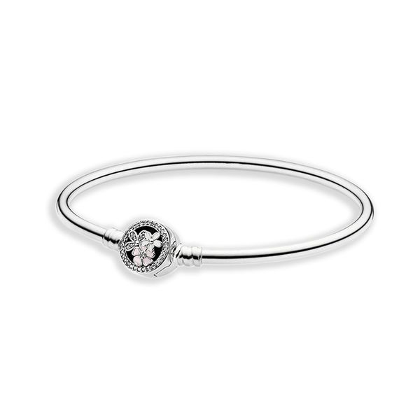 

poetic blooms clasp bangle bracelet for pandora 925 sterling silver wedding designer jewelry for women girlfriend gift charm bracelets set w, Black