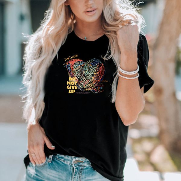 

women's t-shirt cotton new fashion round neck letter print top, White