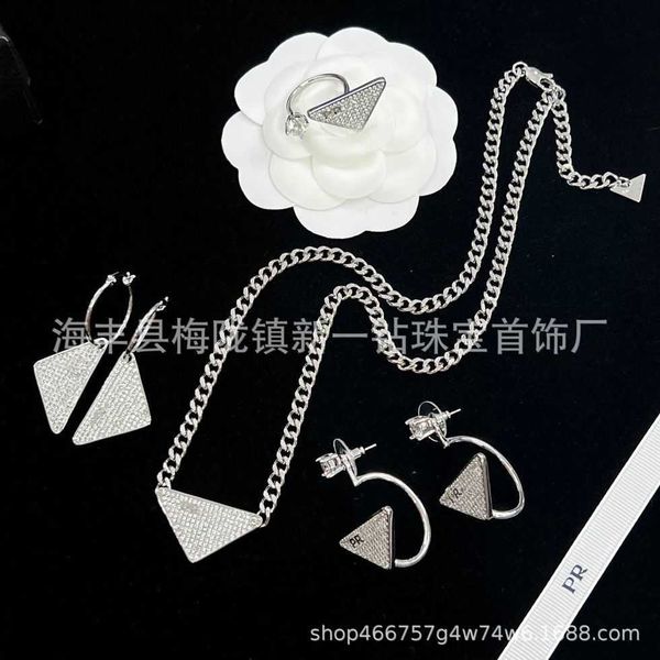 

high-quality luxury jewelry full diamond inverted silver collar chain earrings ring net red same style female