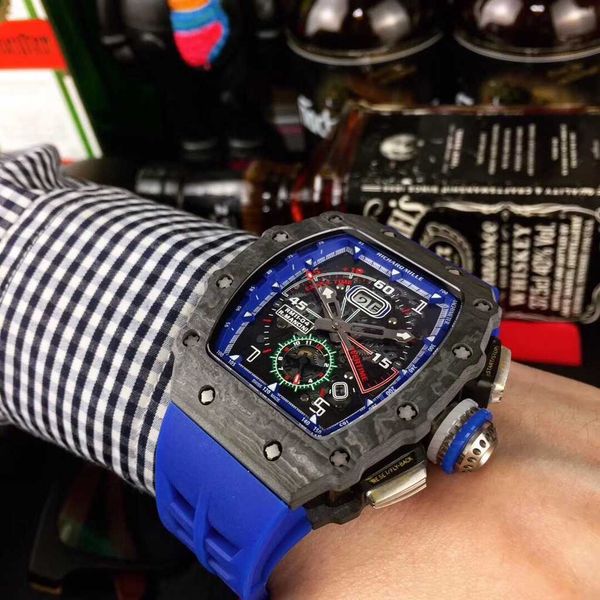 

luxury automatic mechanical watch richa milles rm11-04 swiss movement full carbon fiber case sapphire mirror imported rubber strap