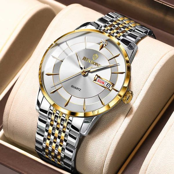 

2022 new fashion business men's watch men's waterproof luminous ultra-thin brand steel band business quartz watch, Slivery;black