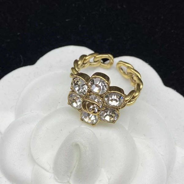 

2023 new luxury fashion jewelry for double stone inlaid twisted sheet adjustable open brass popular design ring, Silver