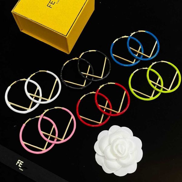 

designer luxury jewelry family 5cm large circle drop glue earrings brass silver needle earrings female, Golden