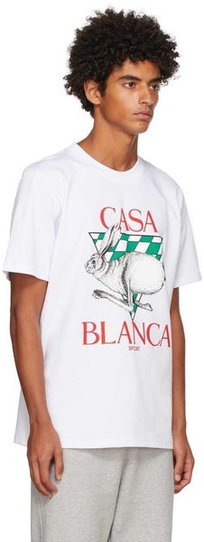 

casablanca hawaii beach classic fashion t shirt men and women rabbit black white check print versatile short-sleeved t-shirt, White;black