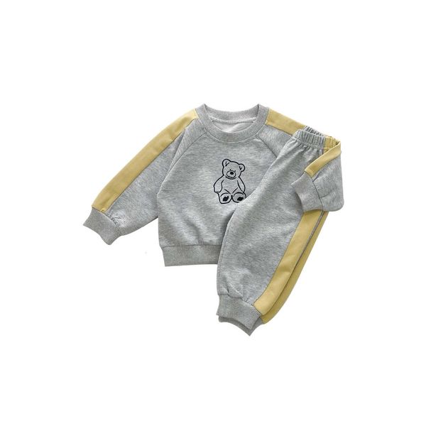 

infant and young chil1en's sports sweater suit autumn trendy boy baby bear color-blocking long-sleeved shirt and trousers two-piece set, Blue