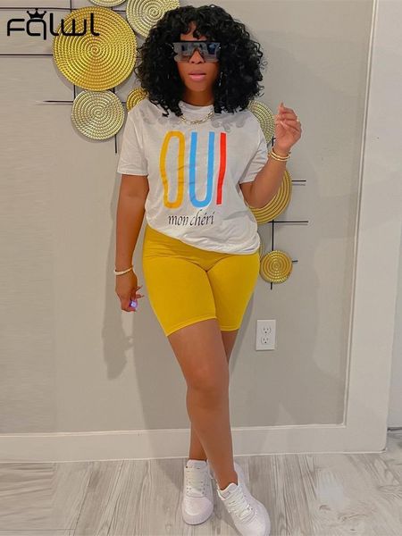 

women's two piece pants fqlwl summer streetwear 2 two piece sets outfits women short sleeve o neck graphics t shirts skinny shorts matc, White
