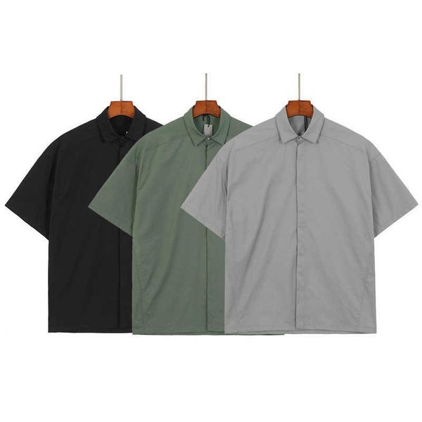 

gaojiechao fog season fear god casual short sleeve colorful bright face pointed collar solid color shirt, Black;white