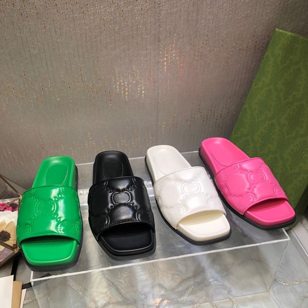 

2023 slippers women men sandal sheepskin couple scuffs designer platform sheepskin pool slides flats, Black