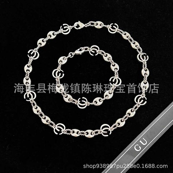 

luxury jewelry silver chain fried dough twists thread necklace hollow bracelet make old personalized men's and women's same