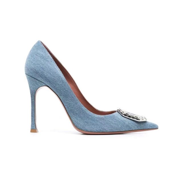 

amina muaddi new begum shoes crystal-embellished denim high heels pumps for women 105mm luxurys designers dress shoe evening heeled factory, Black