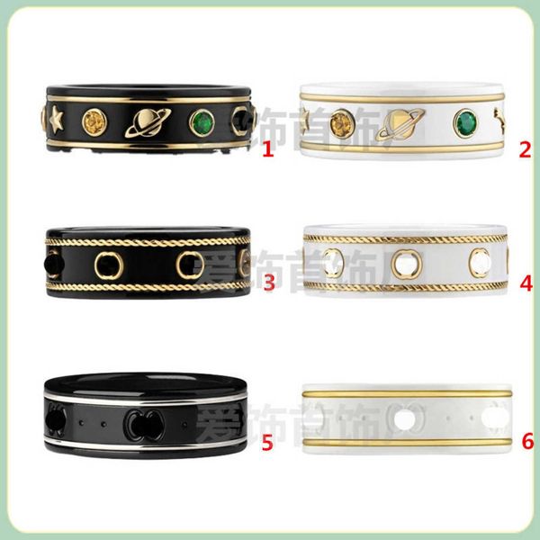 

60% off 2023 new luxury fashion jewelry for family ring double white ceramic black steel stone for men and women to give girlfriends gifts, Silver