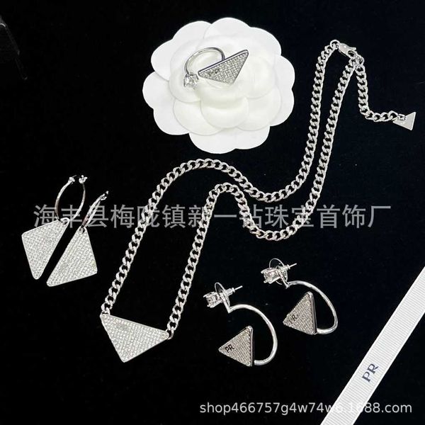 

r jewelry full diamond inverted silver collar chain earrings ring net same style female