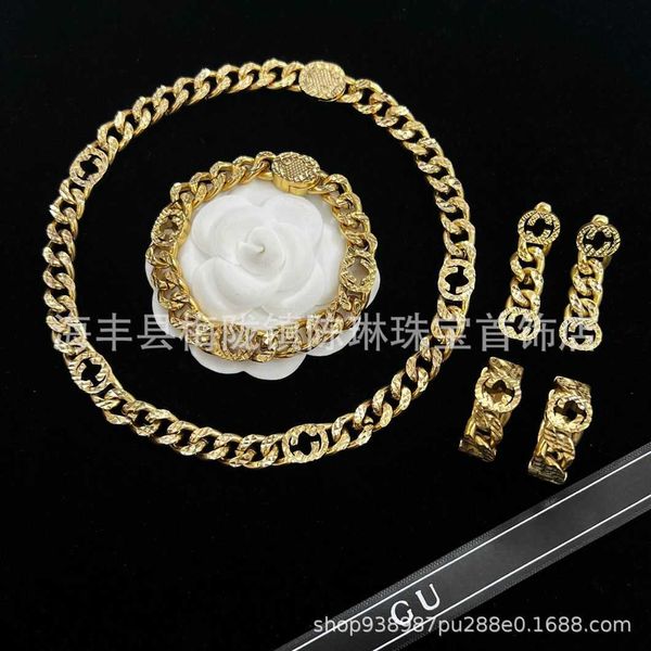 

factory direct sales 2023 new luxury fashion jewelry for version interlocking double chain necklace family high grade bracelet gold earrings, Silver