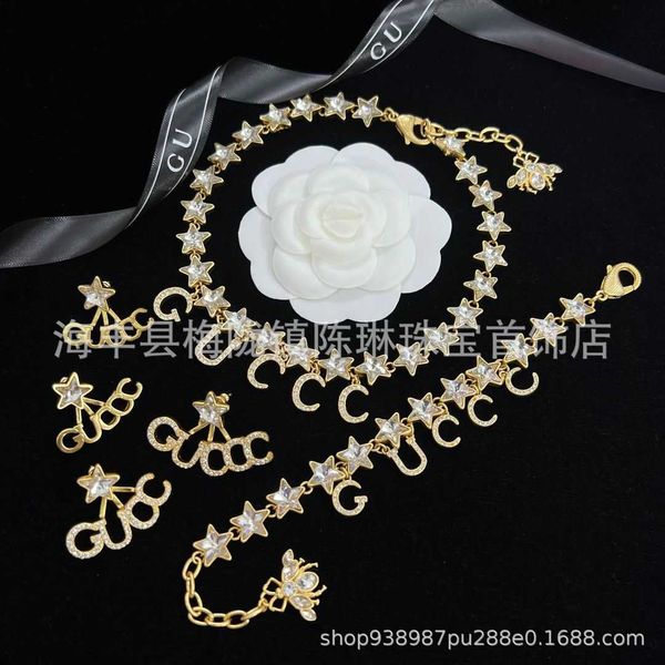 

20% off all items 2023 new luxury fashion jewelry for family new suit double necklace earrings, Silver